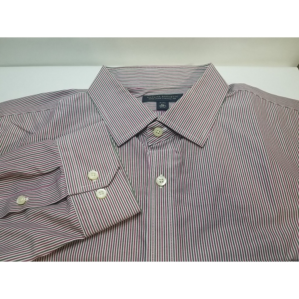 Banana Republic Mens‎ Dress Shirt Size XL 17-17.5 Red Striped Soft Classic Fit